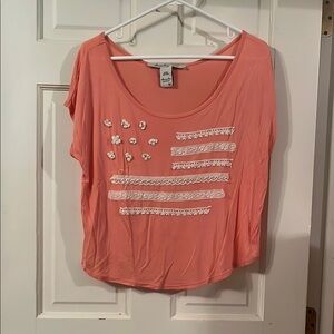 American Rag Pink Lace-Detail Short Sleeve Top